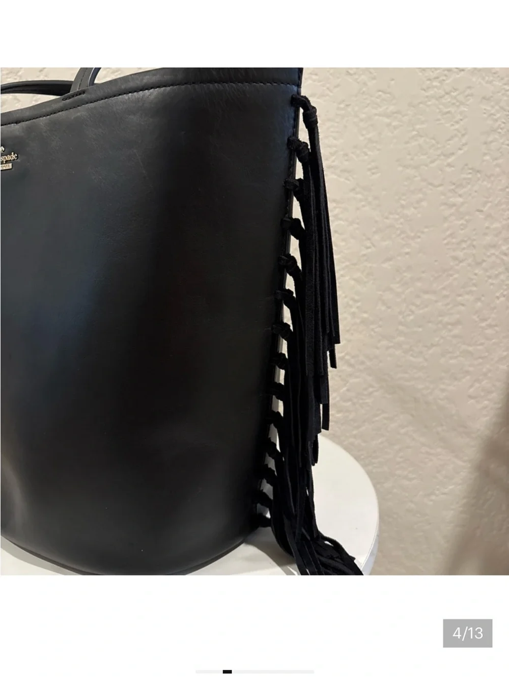 Kate Spade Black Leather Fringe Tote NWT Large Western Boho Bag